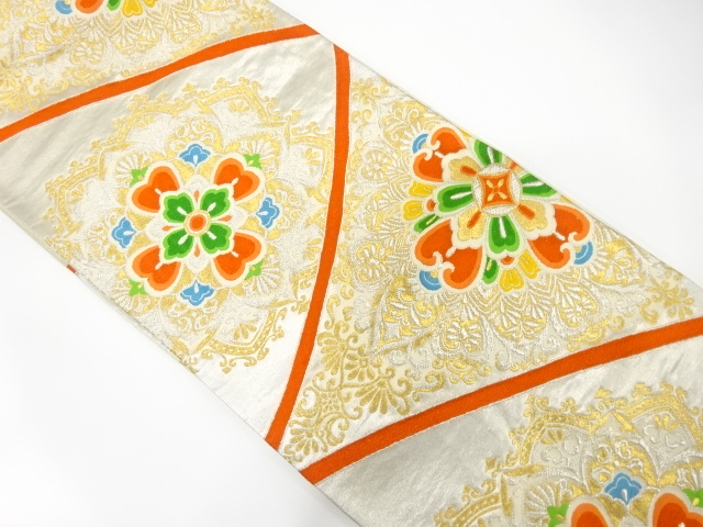 SALE!! JAPANESE KIMONO / ANTIQUE FUKURO OBI / SILK / WOVEN FLORAL CREST