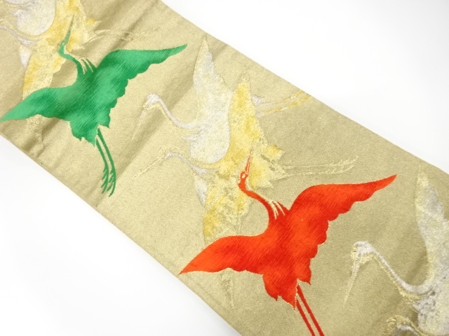 SALE!! JAPANESE KIMONO / ANTIQUE FUKURO OBI / SILK / WOVEN CRANE