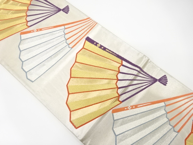 SALE!! JAPANESE KIMONO / ANTIQUE FUKURO OBI / SILK / WOVEN FOLDING FAN PATTERN