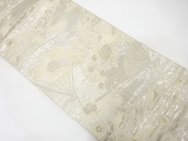 SALE!! JAPANESE KIMONO / ANTIQUE FUKURO OBI / SILK / WOVEN FOLDING FAN PATTERN