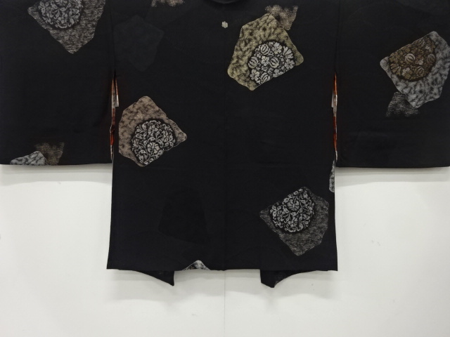 JAPANESE ANTIQUE HAORI / TAISHO ROMAN STYLE / SILK / URUSHI / WOVEN SHIKISHI & FLOWERS