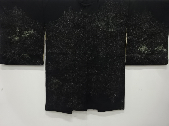 JAPANESE ANTIQUE HAORI / TAISHO ROMAN STYLE / SILK / URUSHI / WOVEN TREES & SCENERY OF TEMPLES