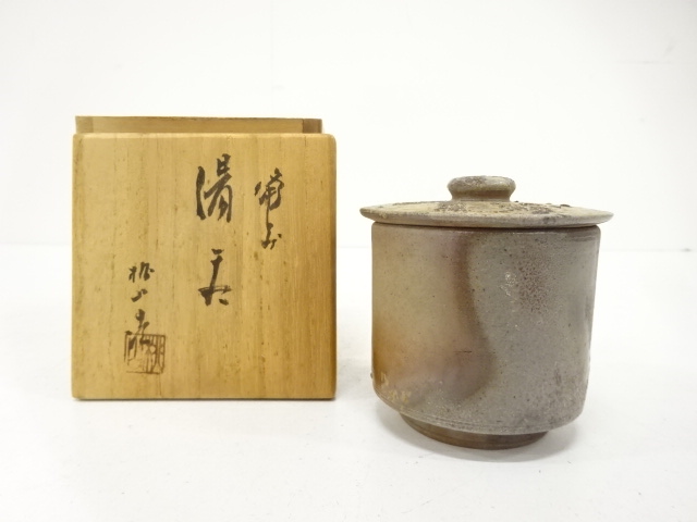 SALE!! JAPANESE POTTERY / BIZEN WARE LIDDED YUNOMI TEA CUP / ARTISAN WORK