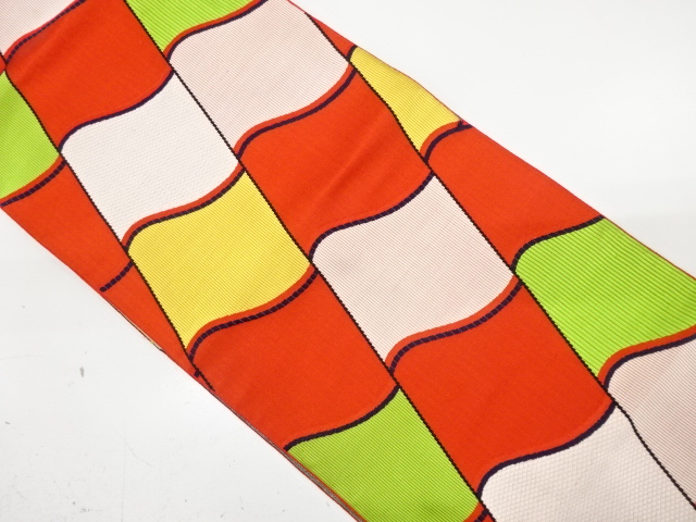 SALE!! JAPANESE KIMONO / ANTIQUE NAGOYA OBI / SILK / WOVEN TILES PATTERN