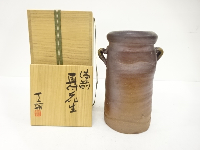 SALE!! JAPANESE POTTERY / BIZEN WARE FLOWER VASE / ARTISAN WORK