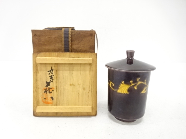 SALE!! JAPANESE CERAMICS / KUTANI WARE LIDDED YUNOMI TEA CUP / ARABESQUE / ARTISAN WORK