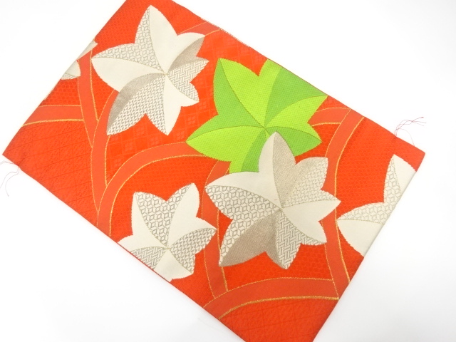 SALE!! JAPANESE KIMONO / ANTIQUE NAGOYA OBI / SILK / WOVEN MAPLE LEAVES
