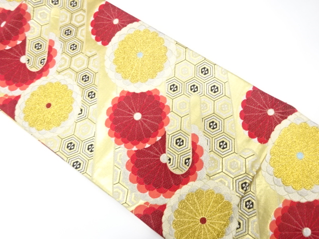 JAPANESE KIMONO / ANTIQUE FUKURO OBI / SILK / WOVEN KIKU