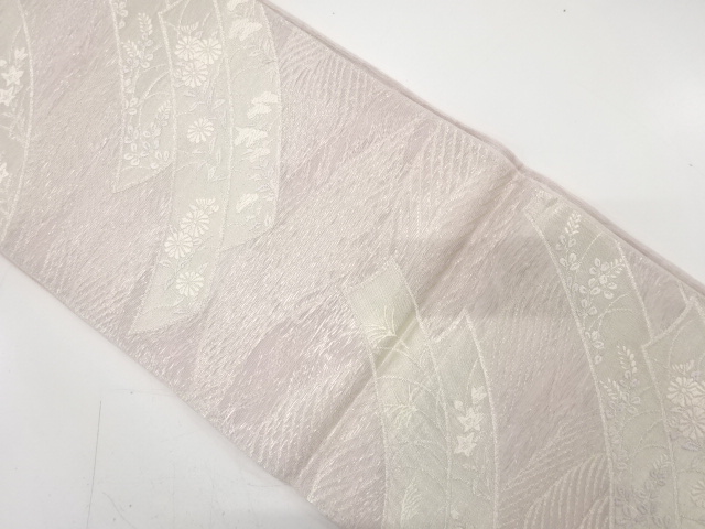 JAPANESE KIMONO / ANTIQUE FUKURO OBI FOR SUMMER / SILK / WOVEN TANZAKU & AUTUMN PLANTS