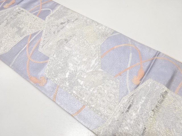 SALE!! JAPANESE KIMONO / ANTIQUE FUKURO OBI / SILK / WOVEN SCREEN & FLOWERS & BIRDS & KUMIHIMO CORDS