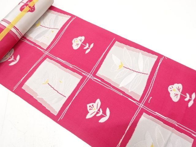 SALE!! JAPANESE KIMONO / ANTIQUE BOLT FOR HASSUN OBI / WOVEN GRID & FLOWER