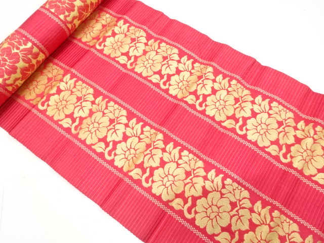 SALE!! JAPANESE KIMONO / ANTIQUE BOLT FOR HASSUN OBI / WOVEN STRIPE & FLOWER