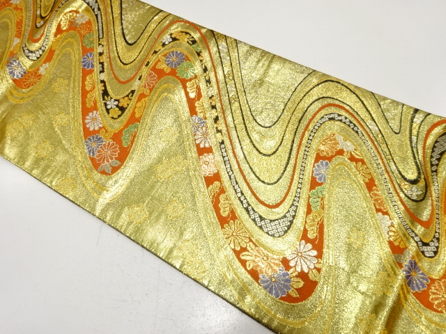 SALE!! JAPANESE FUKURO OBI FOR FURISODE / WOVEN FLORAL PLANTS