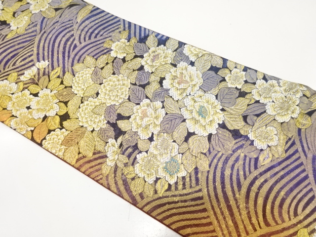 SALE!! JAPANESE FUKURO OBI FOR FURISODE / WOVEN SAKURA & CAMELLIA