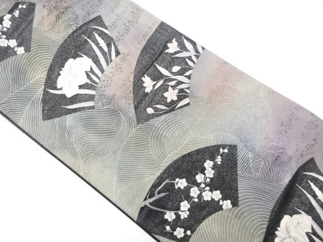JAPANESE KIMONO / FUKURO OBI / SILK / WOVEN JIGAMI & FLOWERS & STREAM