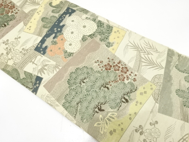SALE!! JAPANESE KIMONO / ANTIQUE MARU OBI / SILK / WOVEN KIKU & SHOCHIKUBAI