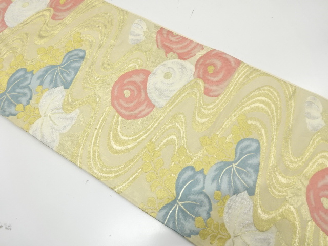 SALE!! JAPANESE KIMONO / ANTIQUE FUKURO OBI / SILK / WOVEN MANJUKIKU & PAULOWNIA