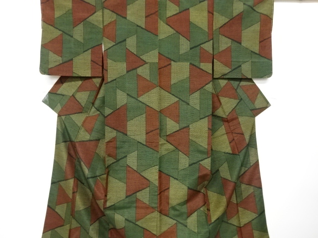 リサイクル　未使用品　幾何学模様織り出し手織り紬着物