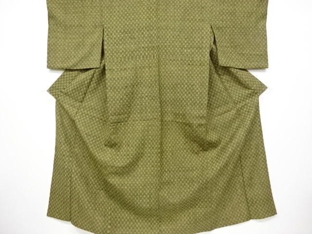 リサイクル　市松模様織り出し手織り真綿紬単衣着物