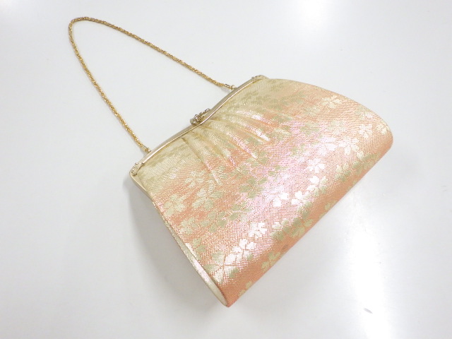 リサイクル　佐賀錦桜模様織り出し和装バッグ