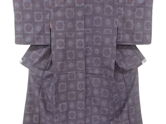 アンティーク　重要無形文化財本場結城紬80亀甲抽象模様織り出し着物