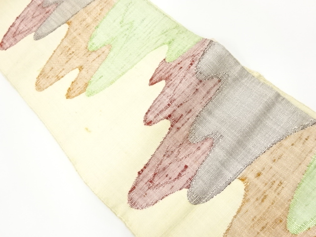 アンティーク　手織り真綿紬霞模様織り出し名古屋帯
