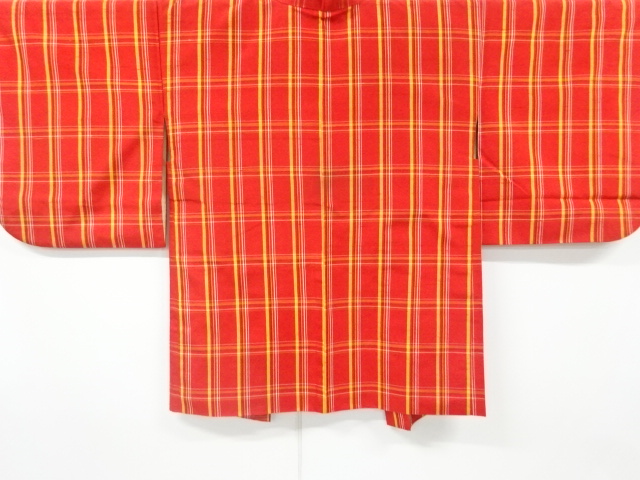 アンティーク　格子織り出し手織り節紬羽織