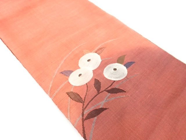 アンティーク　手織り紬万寿菊模様織り出し名古屋帯