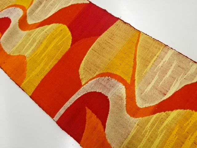 アンティーク　手織り真綿紬　抽象模様織り出し名古屋帯