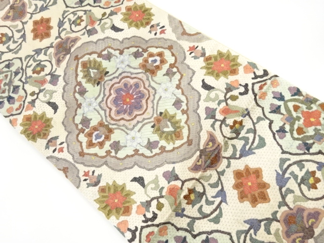 豪華絢爛綺麗美品長さ379cm源氏香刺繍正絹名古屋帯(未使用）