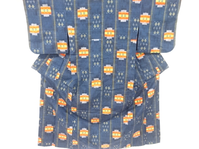 SALE!! JAPANESE KIMONO / VINTAGE KIMONO / SILK / TSUMUGI / WOVEN RHOMBUS GEOMETRIC PATTERN 