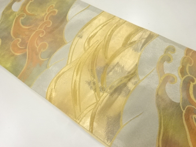 SALE!! JAPANESE KIMONO / ANTIQUE FUKURO OBI / SILK / WOVEN RAGING WAVES