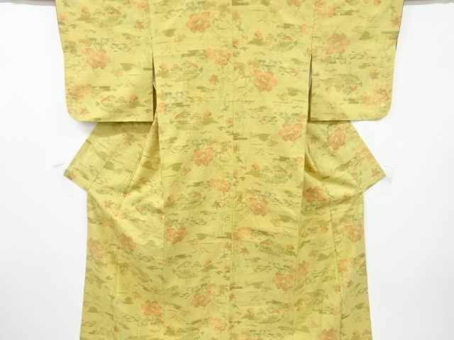 SALE!! JAPANESE KIMONO / ANTIQUE KIMONO / TSUMUGI / WOVEN HOUSE & FLOWER