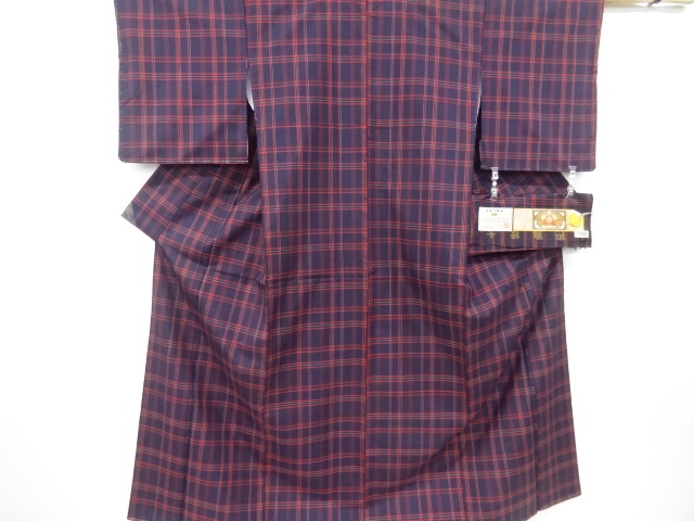 SALE!! JAPANESE KIMONO / SILK / DORO OSHIMA TSUMUGI / WOVEN GRID PATTERN