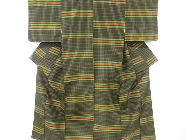 SALE!! JAPANESE ENSEMBLE KIMONO / YONEZAWA TSUMUGI / WOVEN GRID & STRIPE