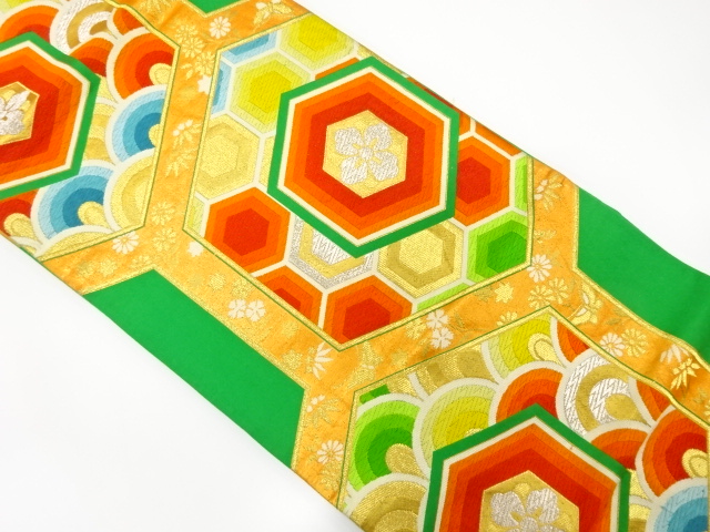 JAPANESE KIMONO / ANTIQUE FUKURO OBI / SILK / WOVEN KIKKO & FLOWER