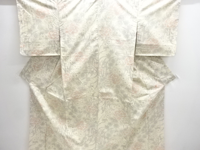 SALE!! JAPANESE KIMONO / ANTIQUE KIMONO / SILK / TSUMUGI / WOVEN PEONY