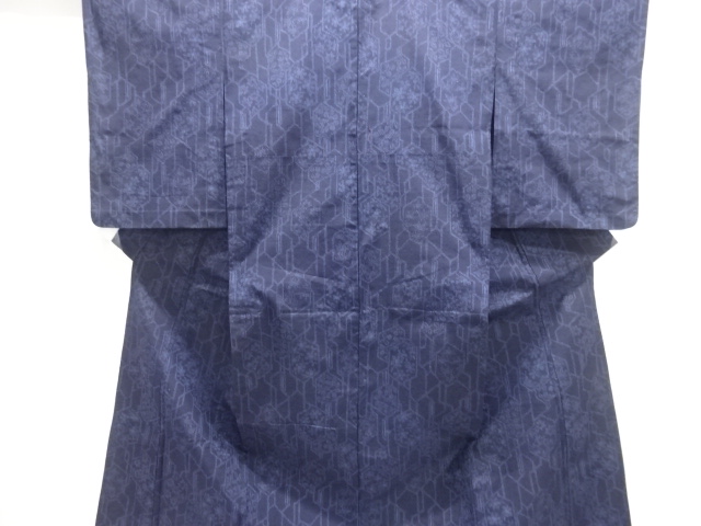 未使用　単衣　結城紬　100亀甲　経緯亀甲絣奧順(株)　証紙　広衿　正絹　国内手縫い仕立　居敷当てなし　肩身丈169裄70　白橡色地ｘ濃灰柄 値下げ交渉ＯＫ！無形文化財 １００亀甲絣 本場結城紬 正絹 Ｃ５２３