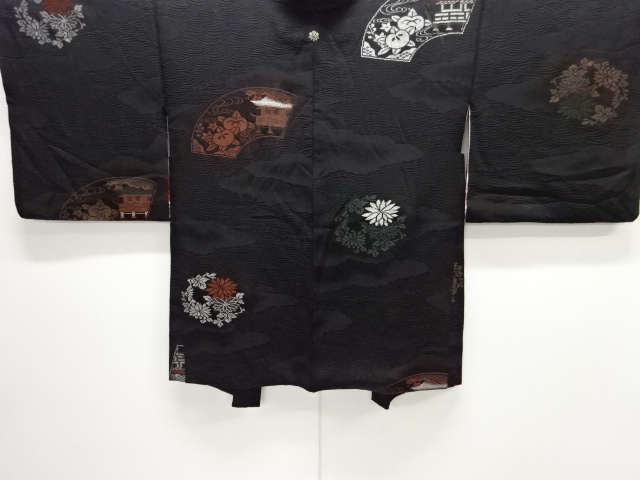 SALE!! JAPANESE ANTIQUE HAORI / TAISHO ROMAN STYLE / SILK / URUSHI / WOVEN JIGAMI PATTERN