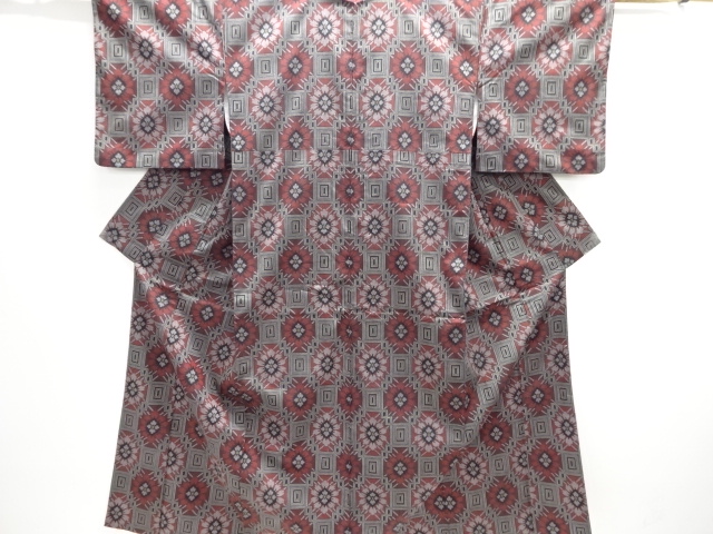 SALE!! JAPANESE KIMONO / KIMONO ENSEMBLE / SILK / NISHIJIN  / DENSHO TSUMUGI / GEOMETRIC PATTERN & FLOWERS