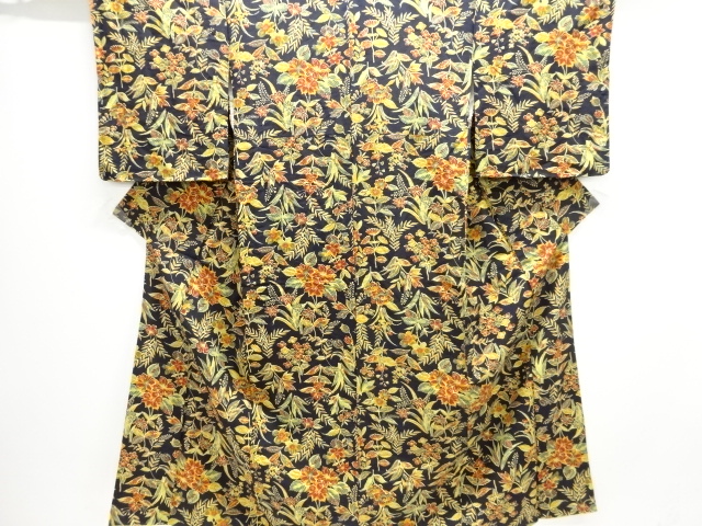 草花模様上代紬着物