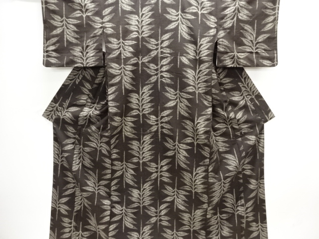 草葉模様織出し手織り紬着物