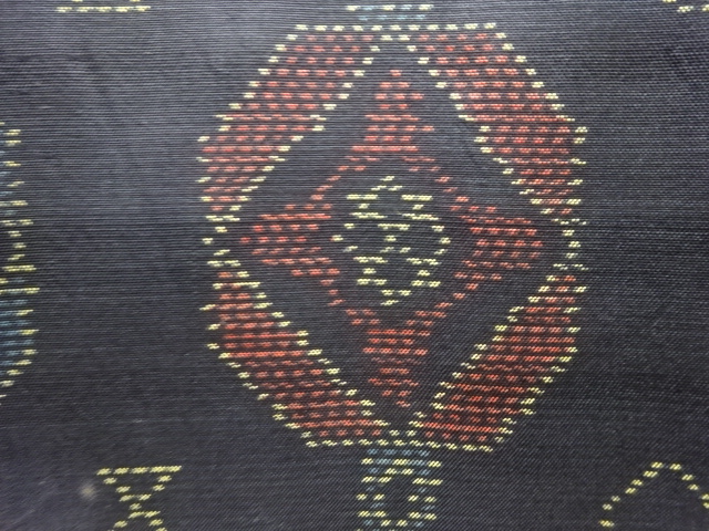 SALE!! JAPANESE KIMONO / ANTIQUE KIMONO / SILK / DORO OSHIMA TSUMUGI / WOVEN ABSTRACT GRID