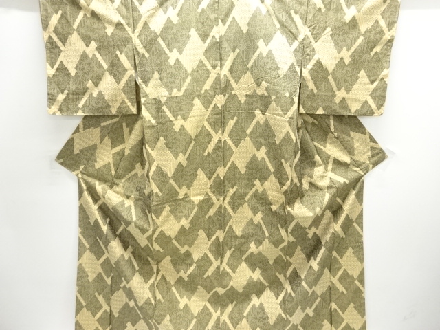 未使用品　菱に竹笹模様織出し手織り紬着物