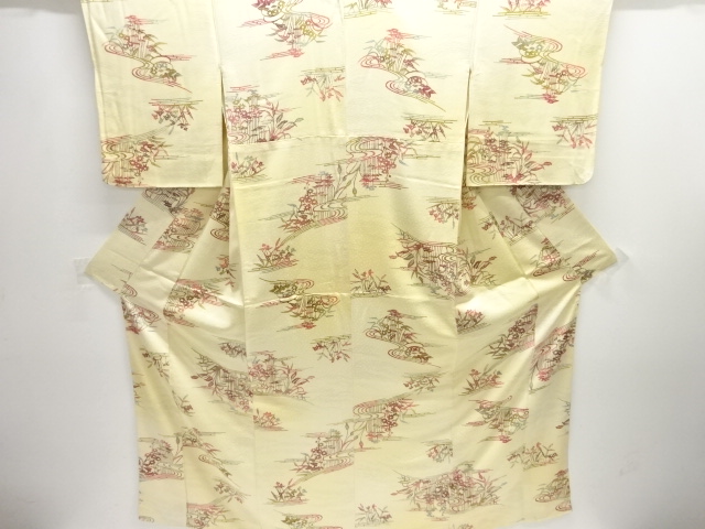 流水に草花模様小紋着物