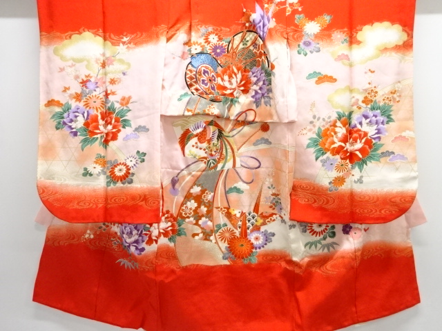 JAPANESE KIMONO / KIMONO FOR KIDS / SILK / FLOWERS & DRUMS & ORIGAMI CRANES