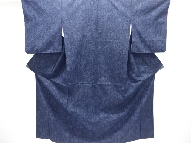 変わり石畳に抽象模様織り出し手織り紬着物