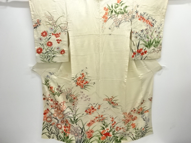 アンティーク　錦紗遠山に草花模様着物