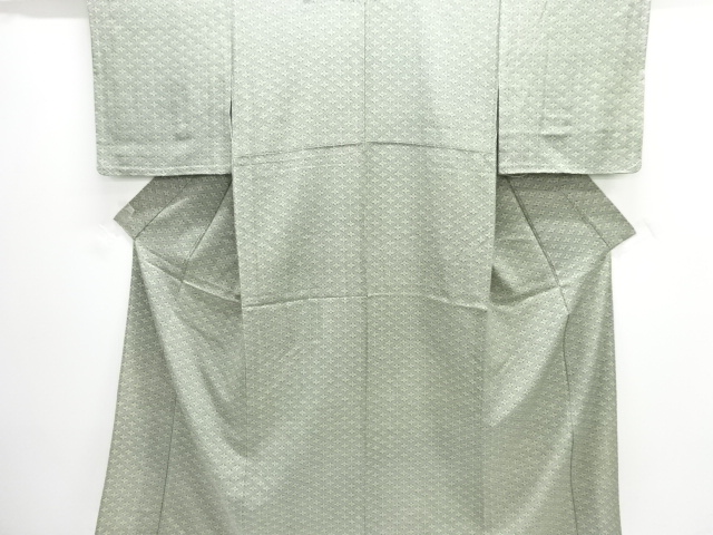 未使用品　斜め格子に花模様単衣小紋着物