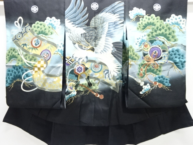 鷹に松模様紋付男児着物アンサンブル